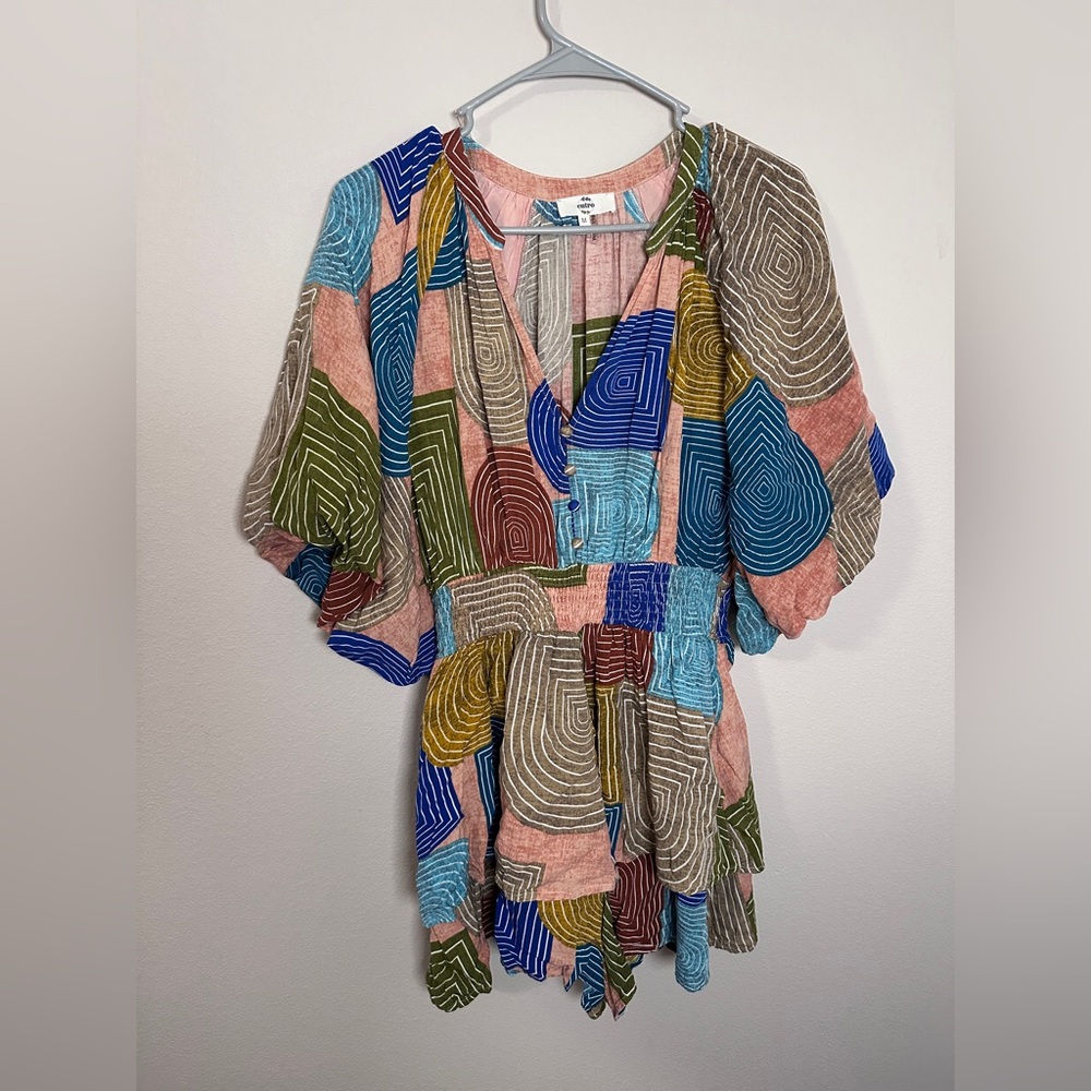 Entro Multicolor Bohemian Dark Salmon Printed Smocked Romper size medium - Picture 2 of 7